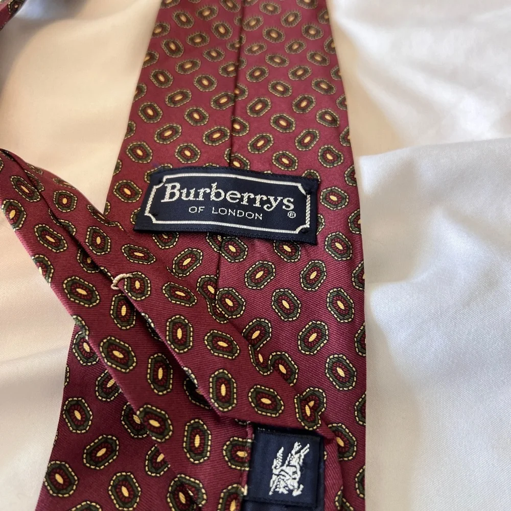 Vintage Burberry motif tie burgundy - Picture 2 of 8